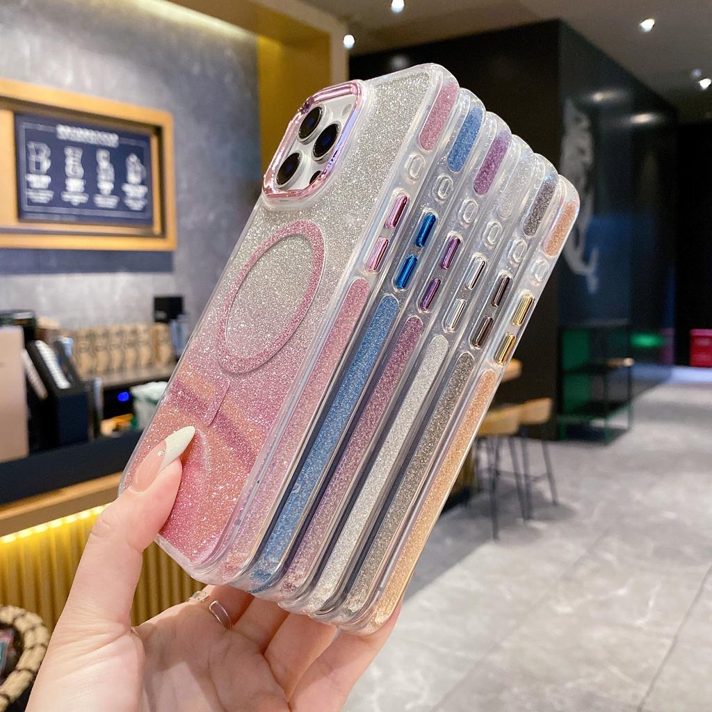 For iPhone 16 Pro Case TPU + Acrylic Glitter Magnetic Phone Cover Compatible with MagSafe