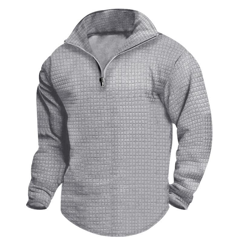 Half-zip long-sleeved checked sweatshirt for men Spring/autumn stand-collar sports top