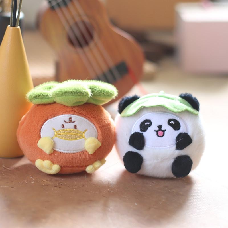 Cute Panda Plush Toy Keychain Short Plush 11cm Height Panda And Persimmon Design