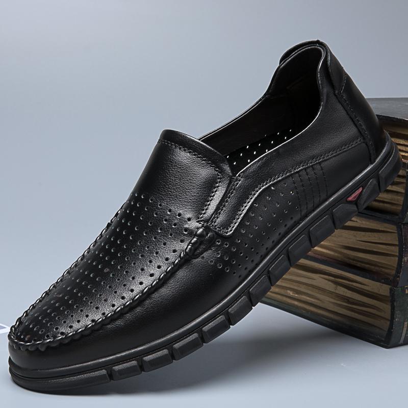 Genuine Leather Men Shoes Luxury High Quality Casual Slip On Formal Loafers Men Moccasins Black Hollow Out Male Driving Flats