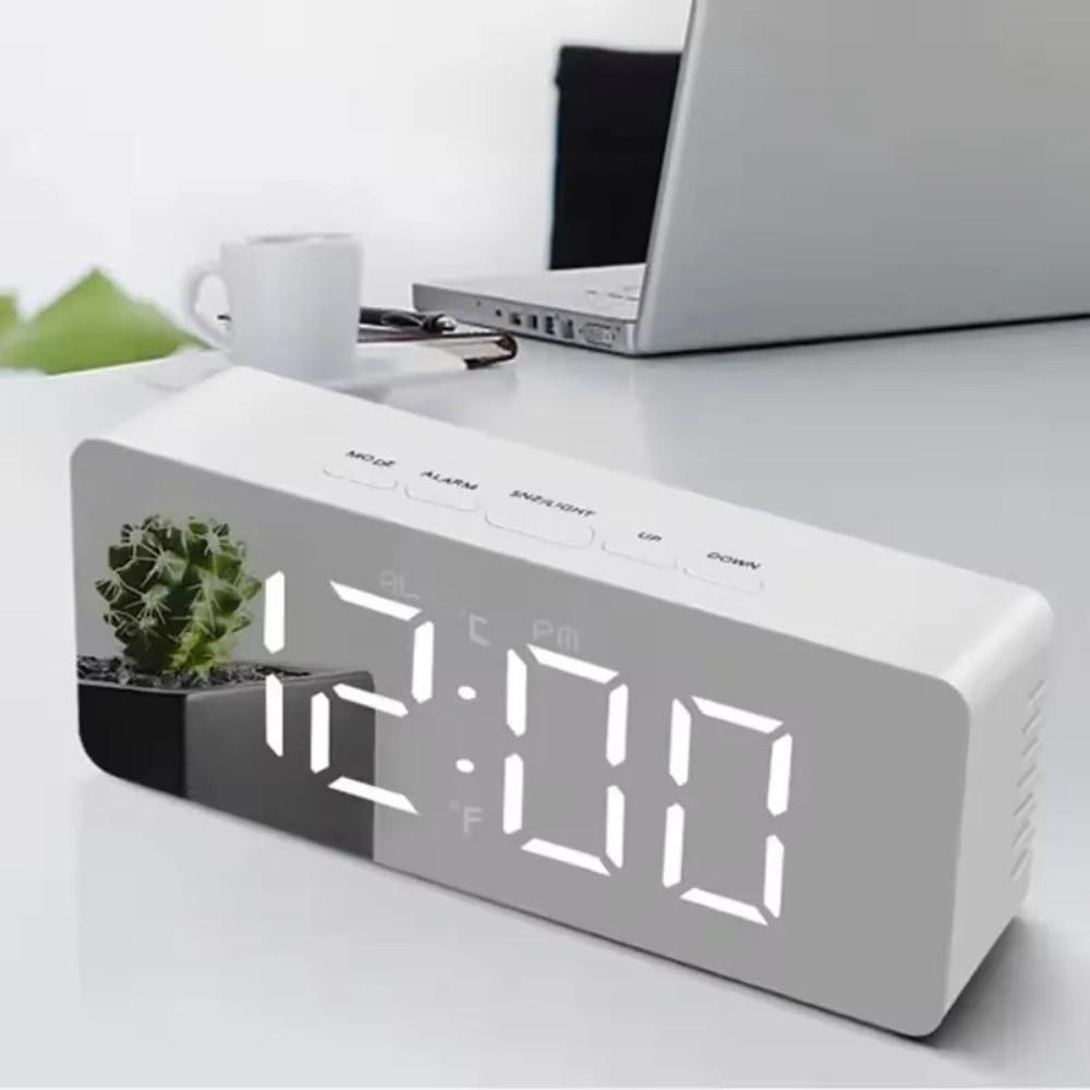 New White Digital Clock Night Light Display Time LED Mirror Table Clock Desk Clock USB Desktop Alarm Clock