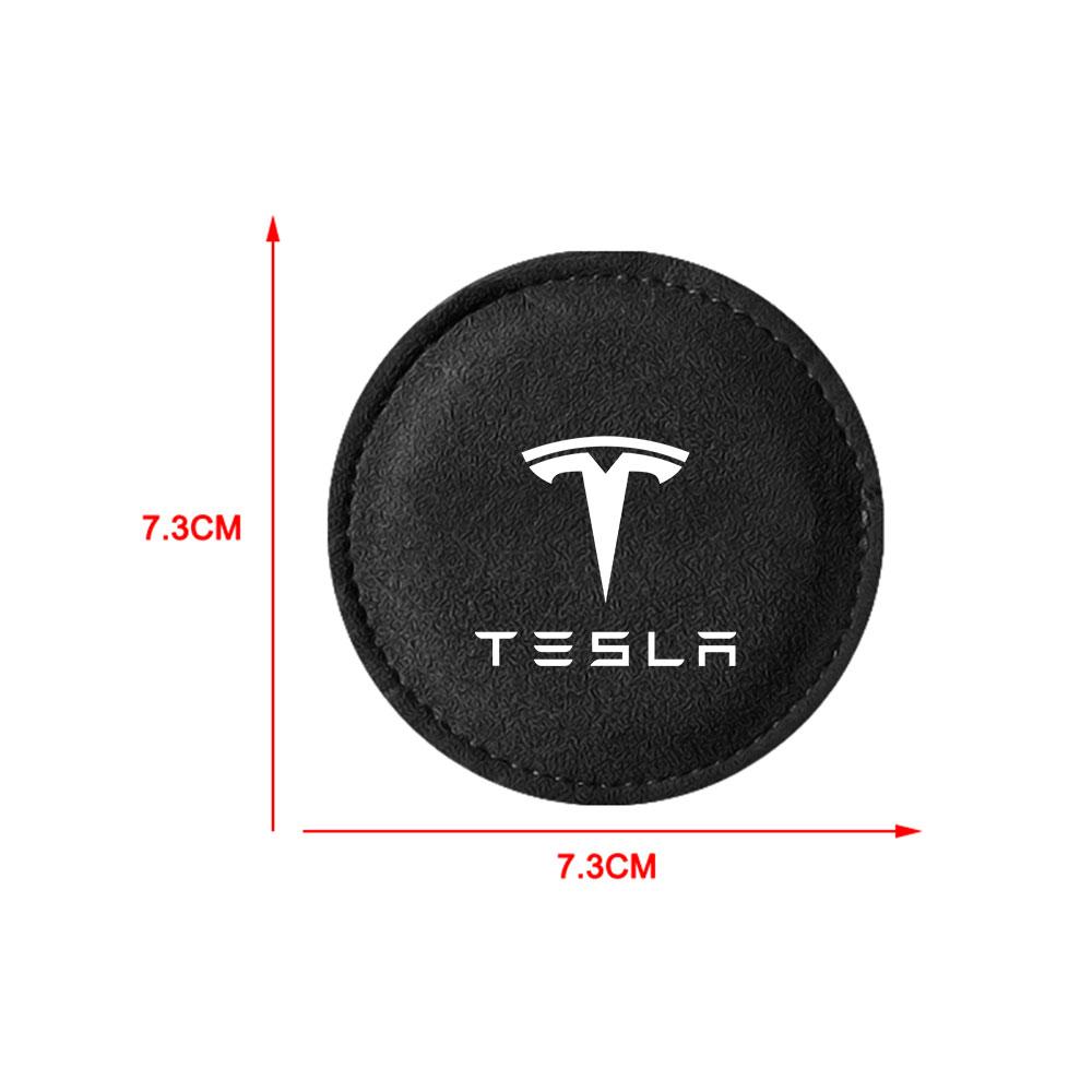 DXWZK1 Car Interior Water Cup Anti Slip Mat Fur Leather Car Coaster For Tesla Model 3 Model S X Model Y Roadster SpaceX Cybertruck