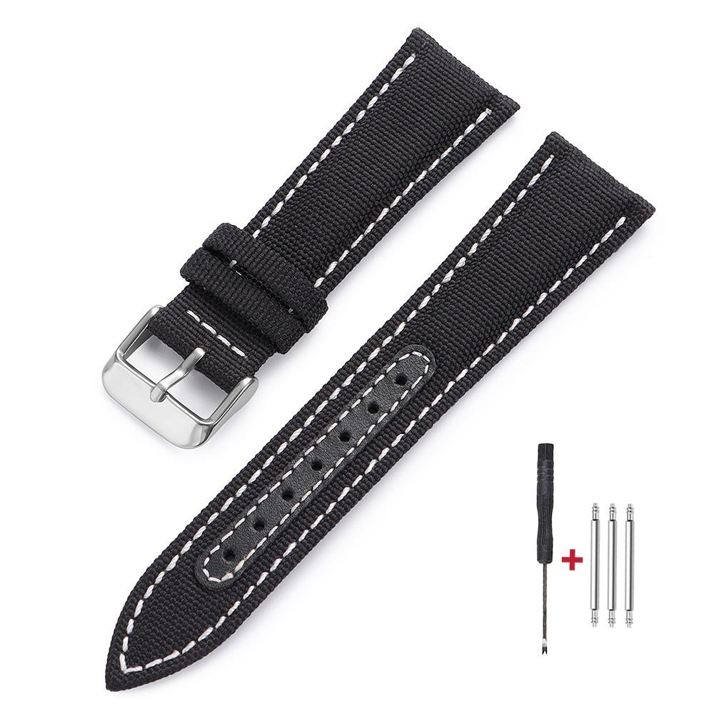 Sailcloth Watch Strap 20mm 22mm for Omega for Seiko Nylon Leather Stitching Bands Quick Release Bracelet Smartwatch Wristband