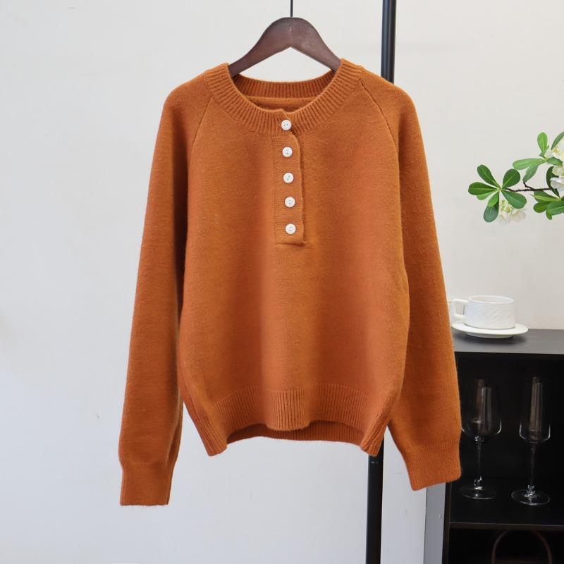 Autumn and winter new solid color loose high-end knitted sweater top lazy wind soft waxy sweater pullover woman