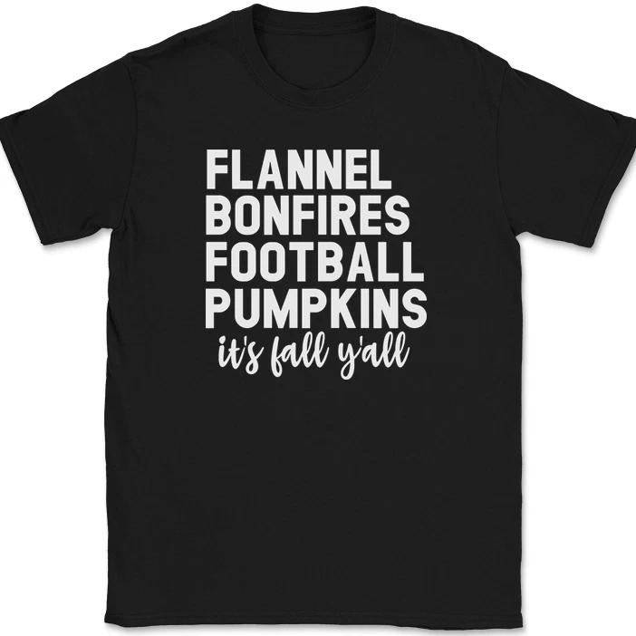 

Flannel Bonfires Football Pumpkins T-Shirt Funny Thanksgiving Text Tee 4XL