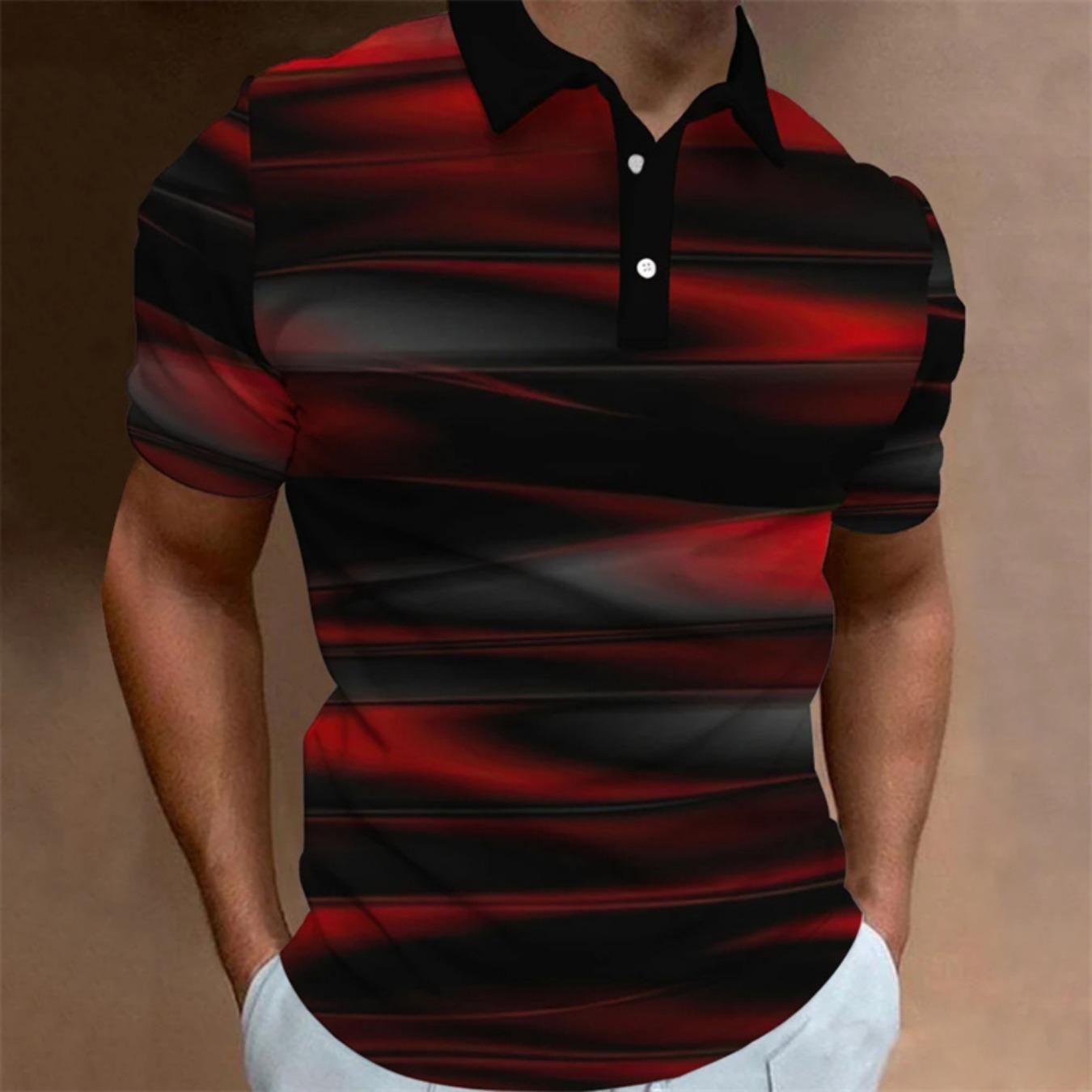 

Fashion Street Style Red stripe Men s Polos T-Shirts Summer Short Sleeve 3D Printing Gradient Casual 5XL