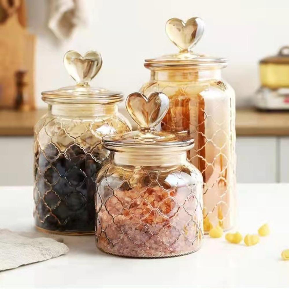 Modern Transparent Glass Sealed Jar with Shape Lid Exquisite Pickle Jug Large Capacity Grain Storage Bottle Kitchen