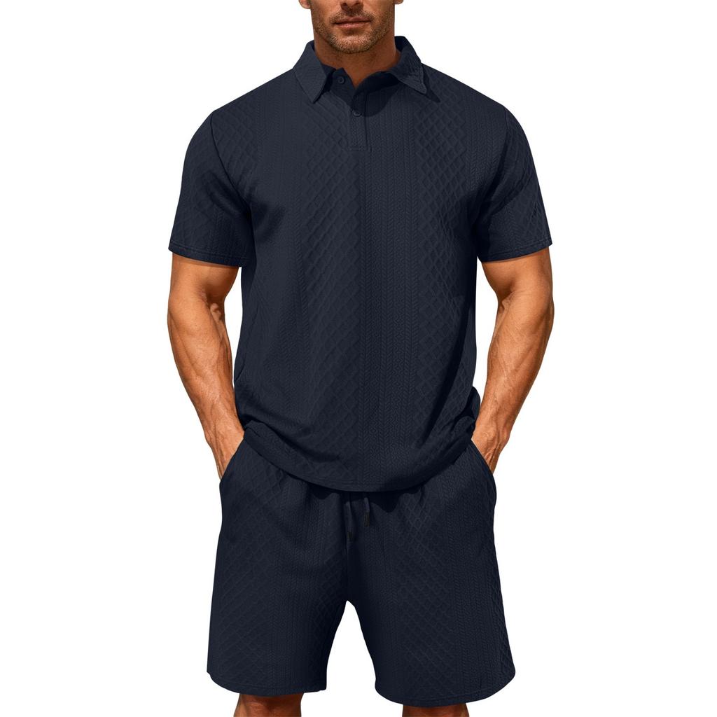 Men's New Casual Sports Thin Lapel Shirt Short Sleeve Set