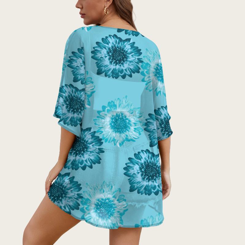 Damen Chiffon Strandkimono Cover-up mit Sonnenschutz