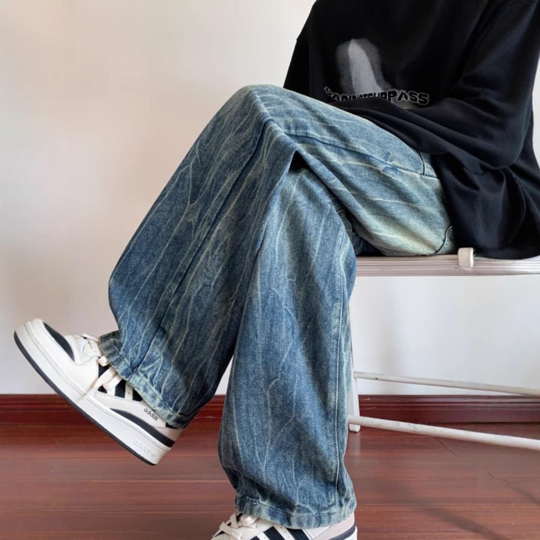 

JYL Mens Jeans New Vintage Loose Straight High Street Trendy Floor-length Denim XXXL безодня