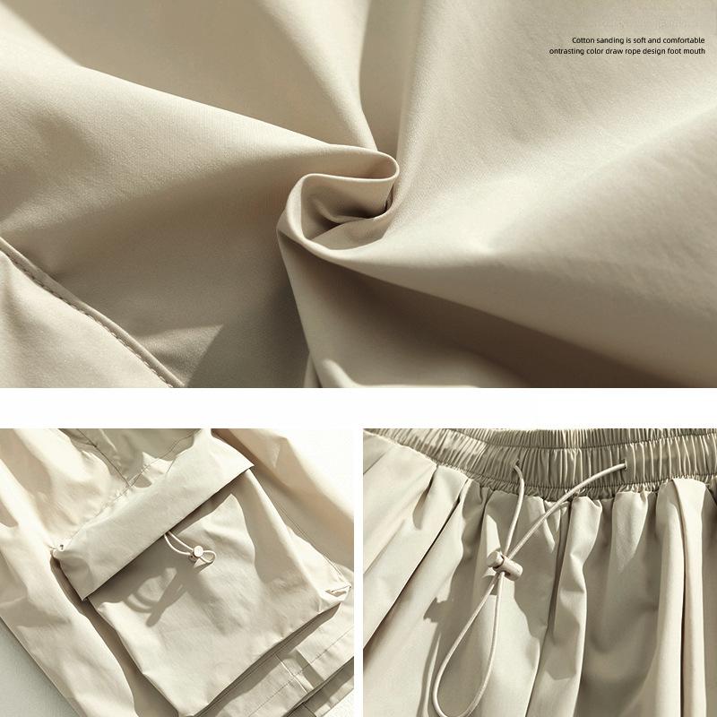 Pantaloncini da Lavoro Uomo Stile Giapponese Tasche Grandi Estate Outdoor Larghi Casual Pantaloncini Corti Pantaloni Monocolore Lunghezza Ginocchio