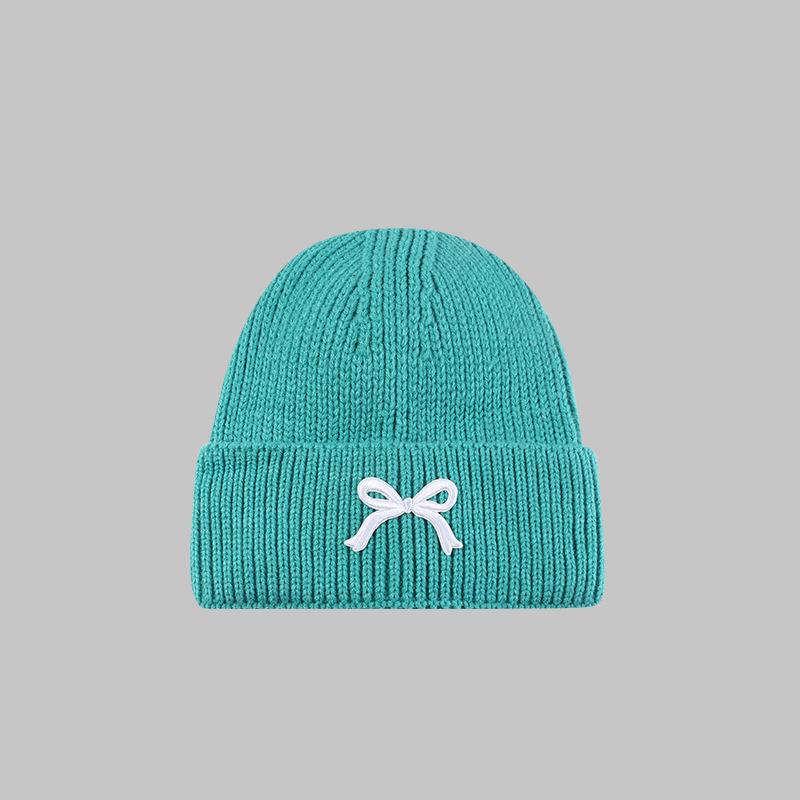 Bow Tie Knitting Cap Hat Woolen Yarn Cuff Knit Beanie Casual Fleece Warm Knitted Hat