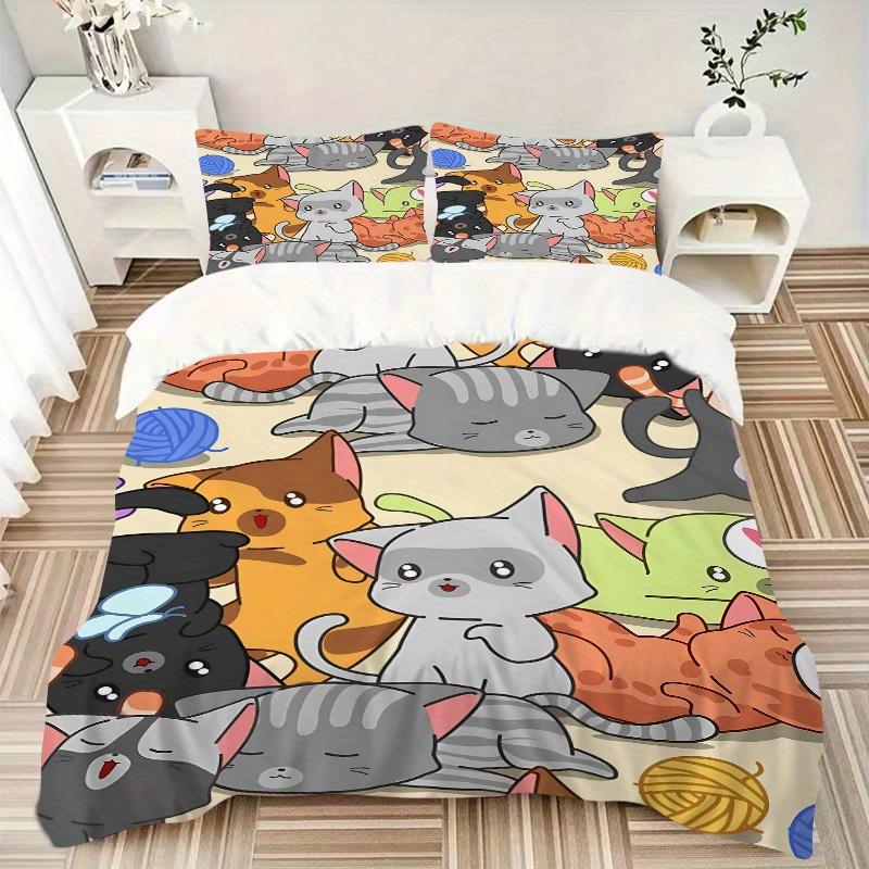 3pcs Cute Cats Bedding Set, Breathable and Soft, Suitable for Bedroom Decor (1*Duvet Cover + 1/2*Pillowcases, No Core) yy250821155