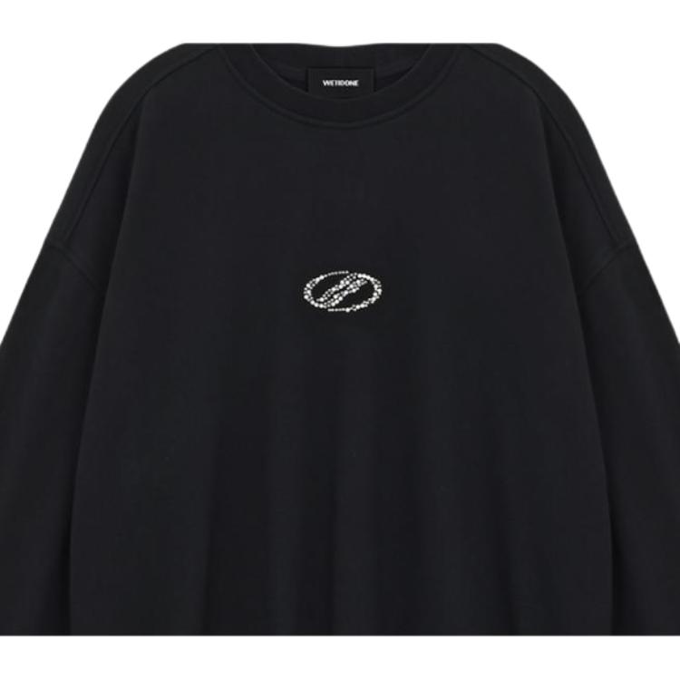 WE11DONE Ss26 Ribbed Round Neck Rhinestone Decorated Long Sleeve Sweatshirt Unisex Sweatshirt WD-TS0-26-795-U-BK