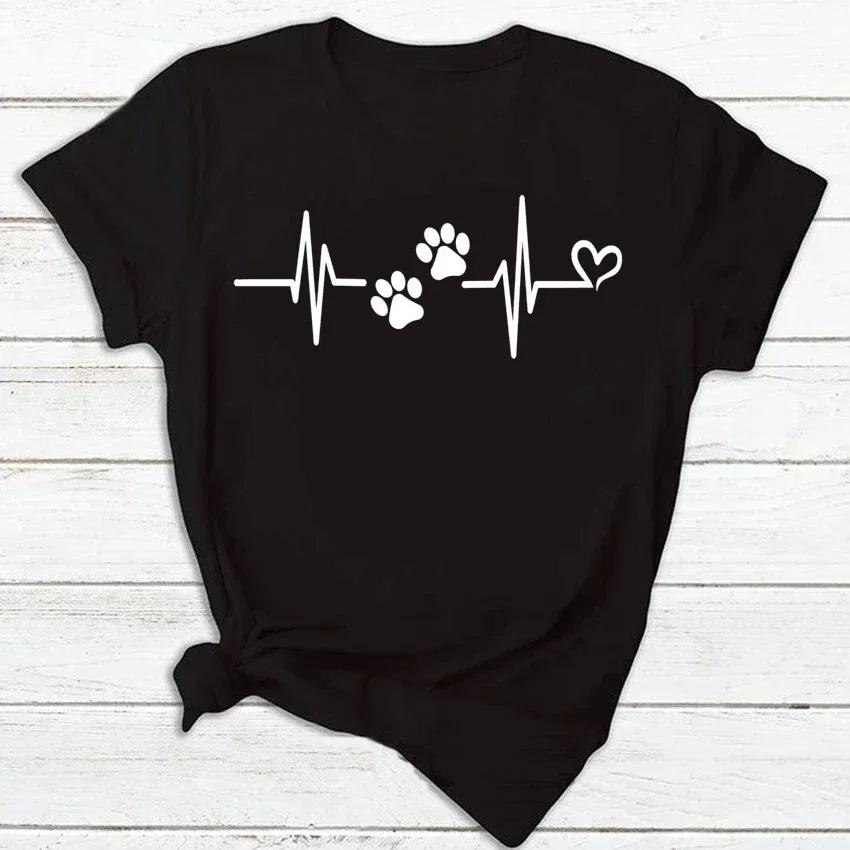 Womens Dog Heartbeat Print Tshirt  Harajuku Style ShortSleeve Casual Womens Tshirt  Street Style Top  Beauty  Apparel