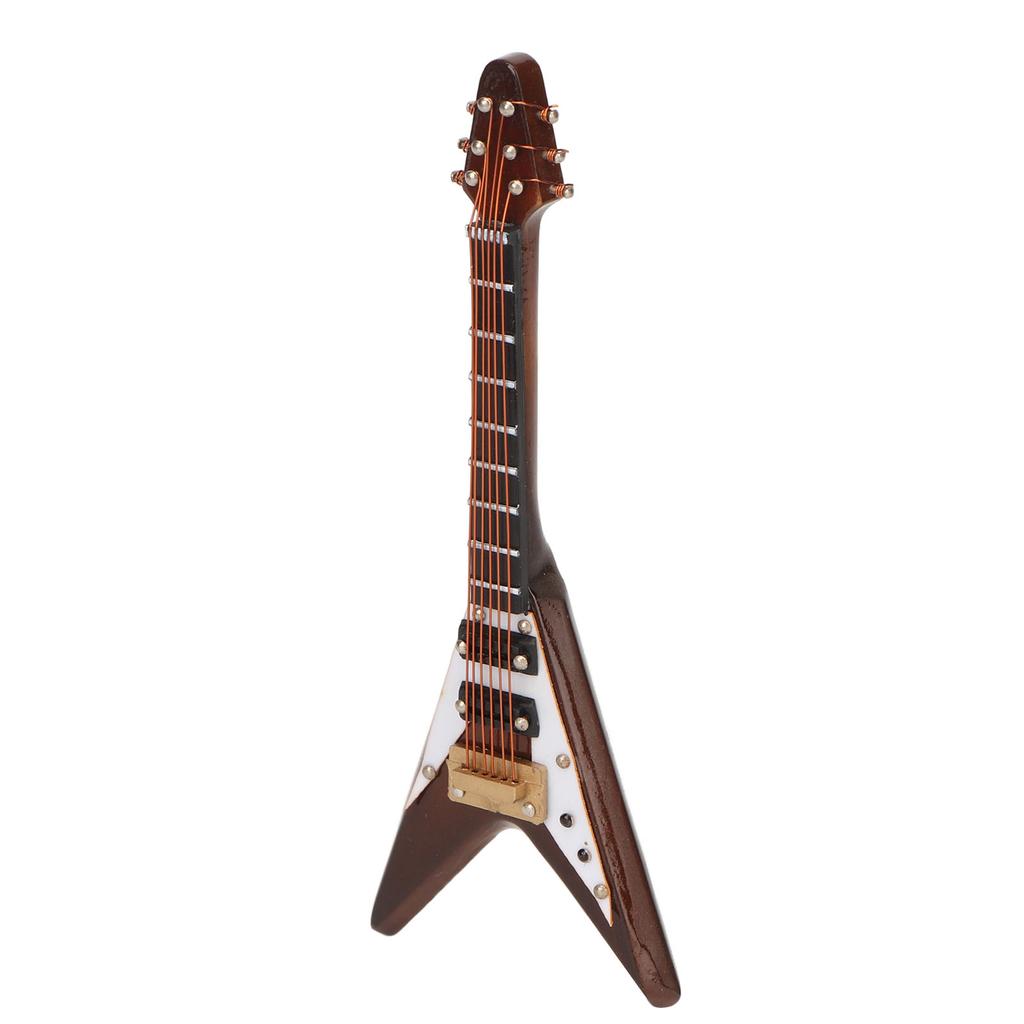 Wooden Miniature Electric Guitar Model with Stand and Case Coffee Mini Musical Instrument Model Decoration 10cm