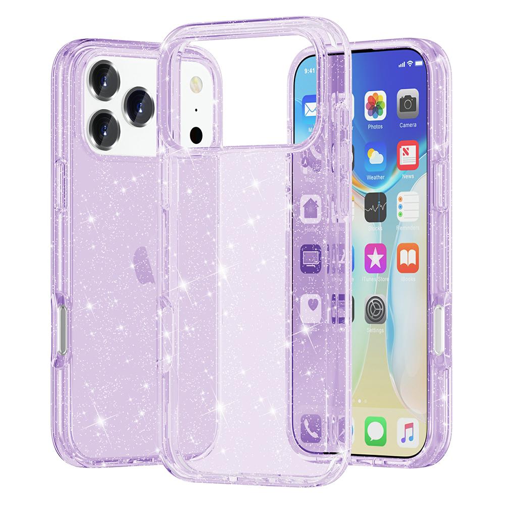 For iPhone 17 Pro Case Sparkly Powder Glitter Shiny Soft TPU+Hard PC Back Cover