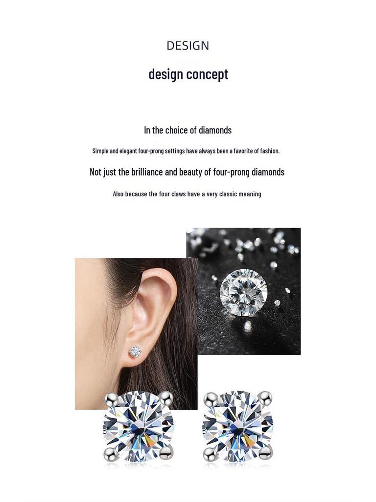 D-Color Moissanite Stud Earrings with Micro-Paved Four-Prong S925 Sterling Silver