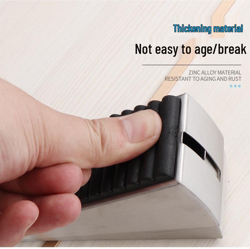 304 Stainless Steel Raised Anti-Slip Rubber Door Stopper with Nail-Free Floor Mount and Anti-Collision Spring