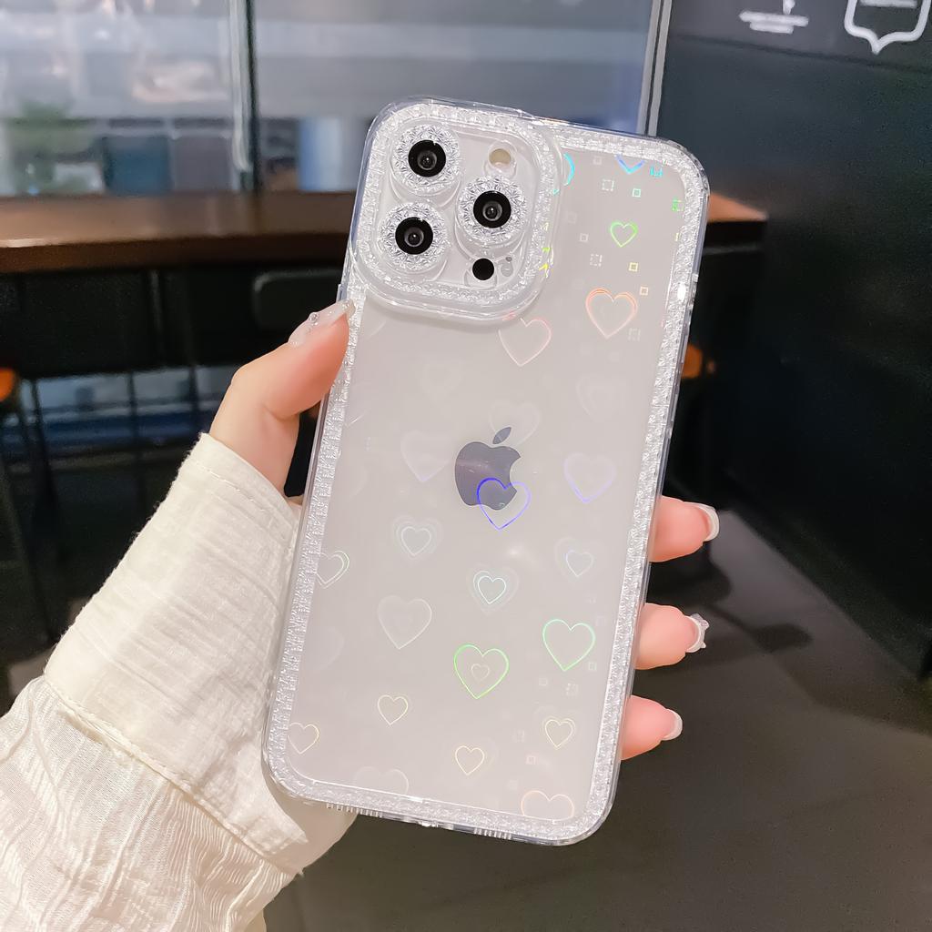 The New Flash Diamond Frame Laser Love Is Suitable for iPhone13ProMax Mobile Phone Case, Anti-drop Apple 12 Protective Case.