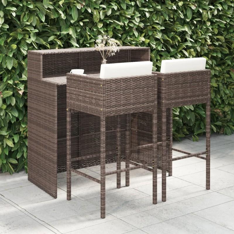 Day and Night - Day and Night 3-piece Garden Bar Set and Brown Synthetic Rattan Cushions