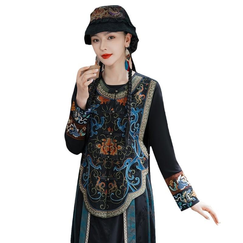 Ethnic Embroidered Chinese-Style Sleeveless Cardigan Vest