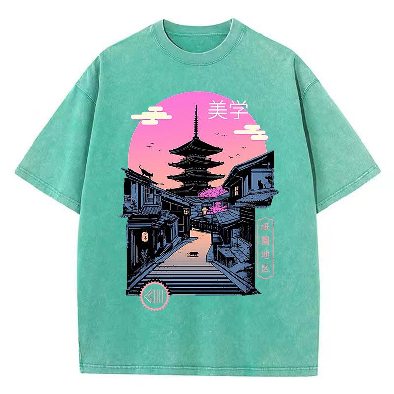 T Shirt Vintage Washed 100% Cotton T-Shirt Japanese Style Gothic Graphic Tee Casual Streetwear for Spring Summer
