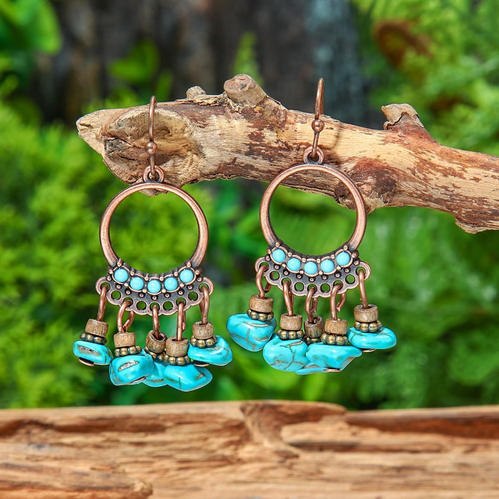 Bohemian Vintage Earrings Leaf Drop-shaped Tassel Earrings
