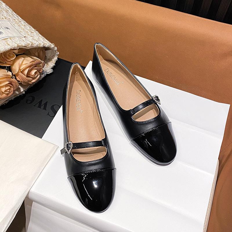 

111-52025 Весенне-летние туфли Мэри Джейн на толстом каблуке с ромбовидной пряжкой в новой цветовой гамме, женские туфли из мягкой кожи 43 чёрный