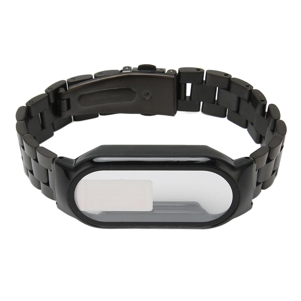Uhrarmband Einfach Verstellbar Vollschutz Edelstahl Ersatzarmband für Mi Band 7 Schwarz