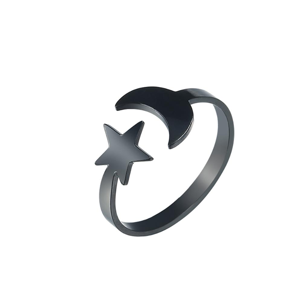 Lovely Moon Star Stainless Steel Ring Women Resizable Casual Finger Rings Anniversary Gift Jewelry