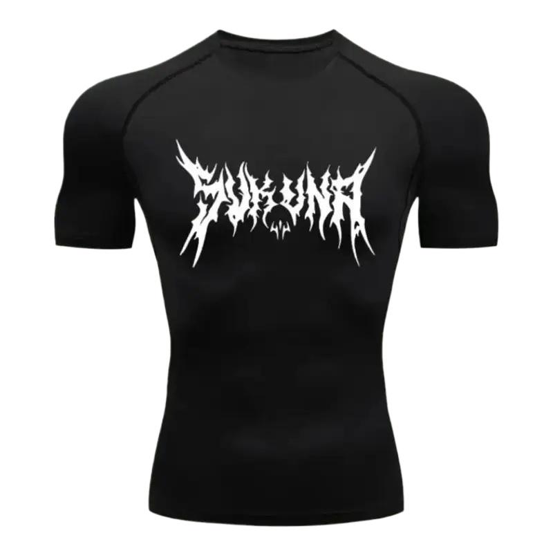Compression Men Fitness Gym Skeleton Moisture-Wicking Sport Running T-Shirt Rashgard Tops Tee Quick Dry Short Sleeve Towel Loop
