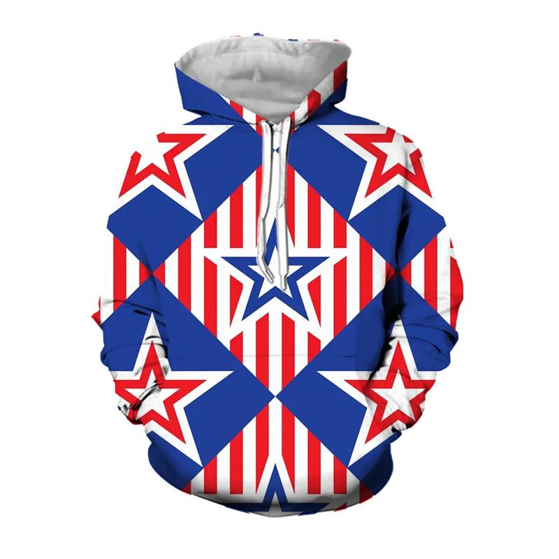 Modne bluzy z grafiką pentagramu, bluzy z kapturem z nadrukiem 3D z flagą amerykańską, odzież męska, casualowy damski dres, top z kapturem