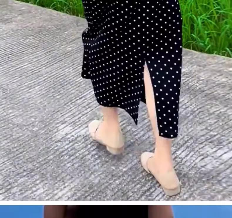 Women's 2025 Summer White Polka Dot High-Waisted Slit Skirt - Versatile & Slimming Style