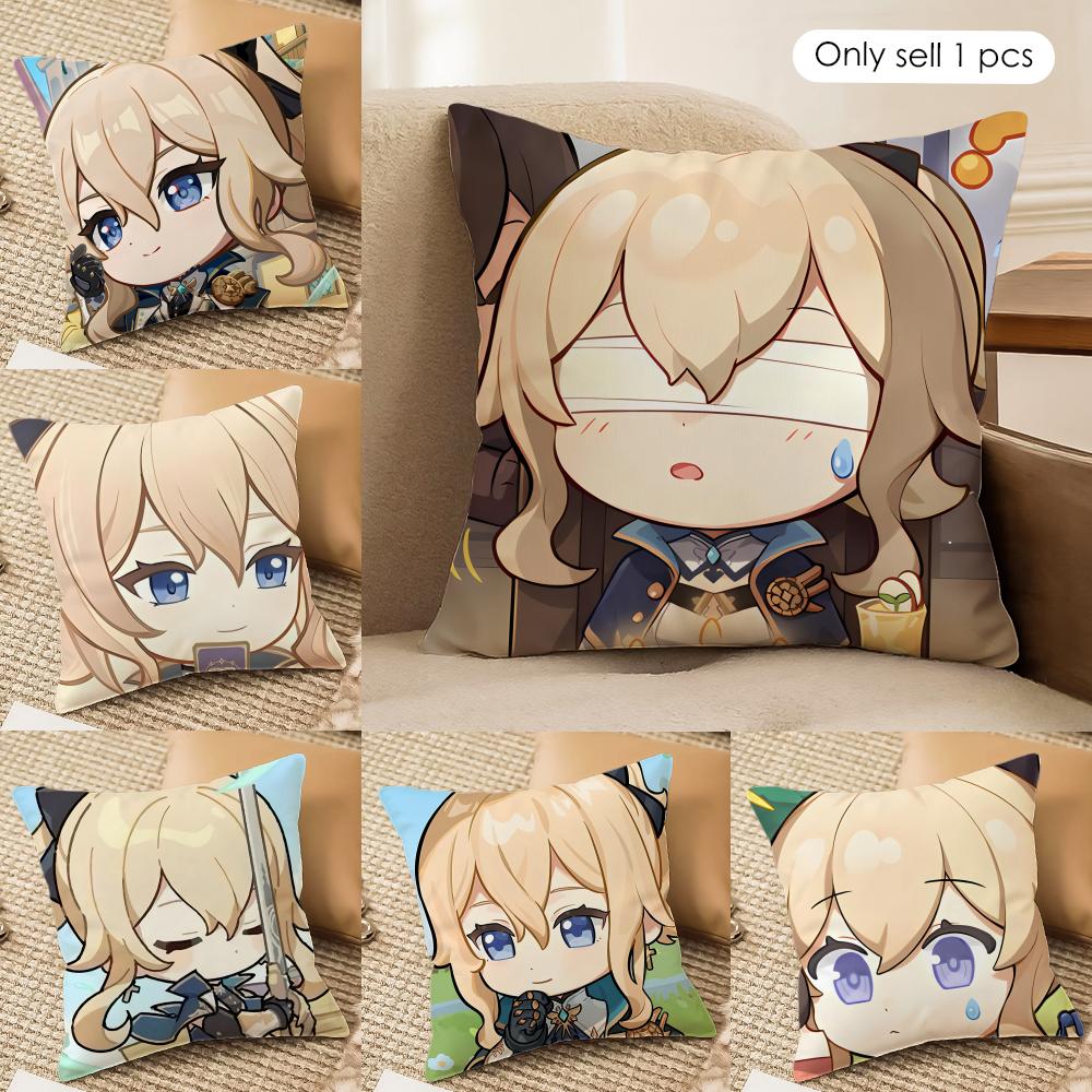Jean Cute Cute Genshin Impact Cushion Cover Silky Short Plush Invisible Zipper Dustproof Sofa Pillow Case For Home Decor