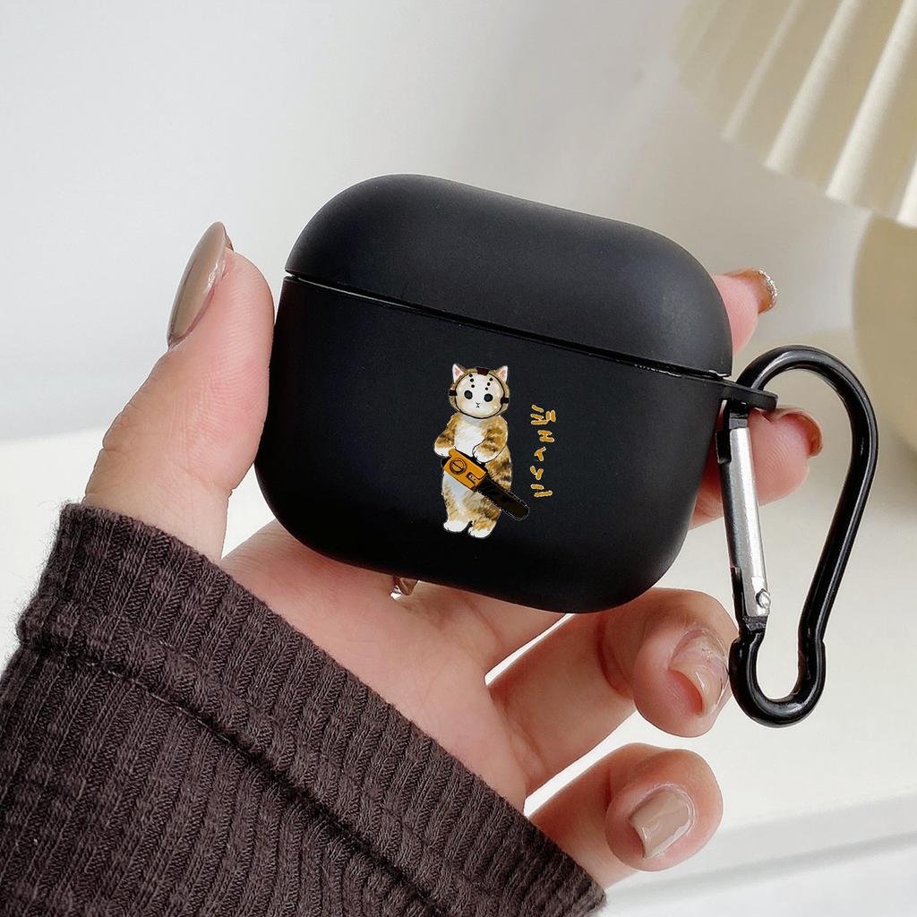 Cute Cartoon Animal Cat With Hook For Airpod Pro 3 Pro2 Black Protective Cover Soft Case for Apple Airpods 2 1 Earphone Cases