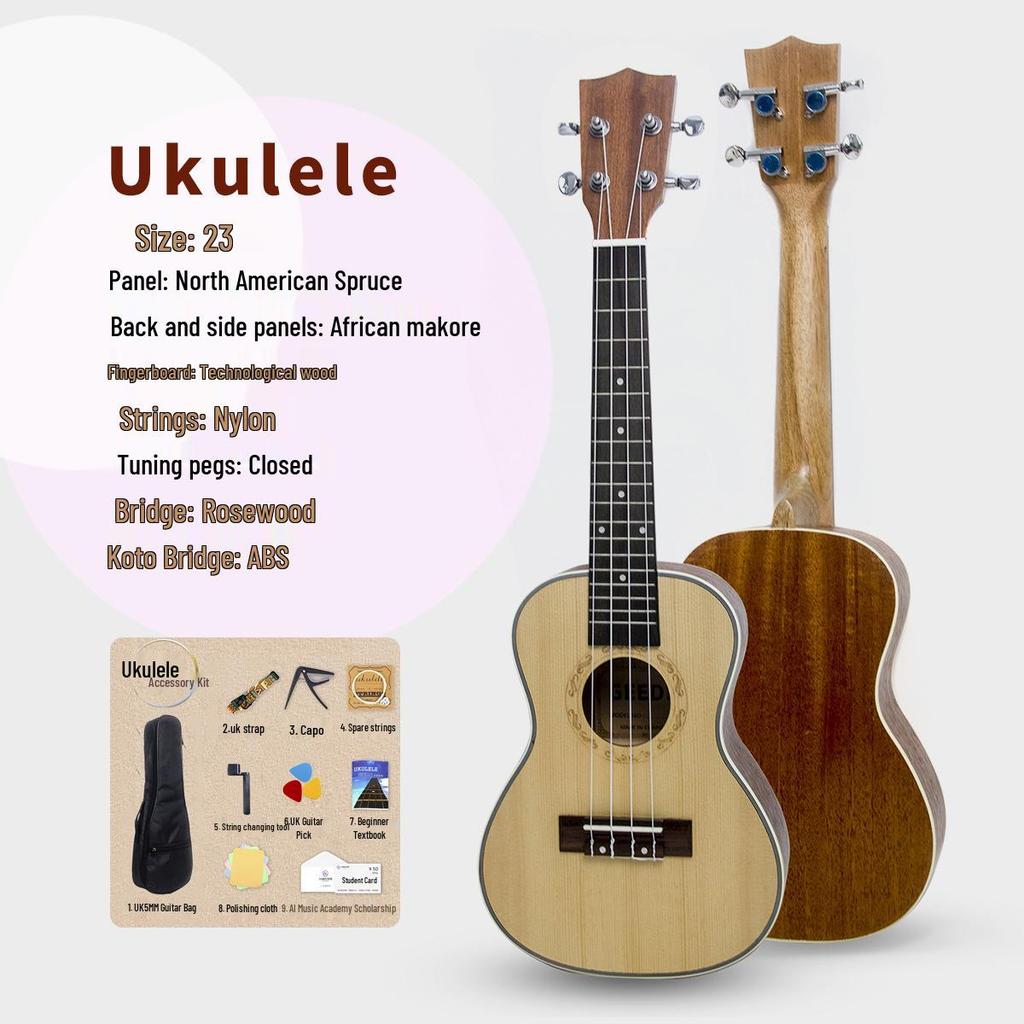 23" Solid Wood Ukulele for Children - Entry-Level Musical Instrument