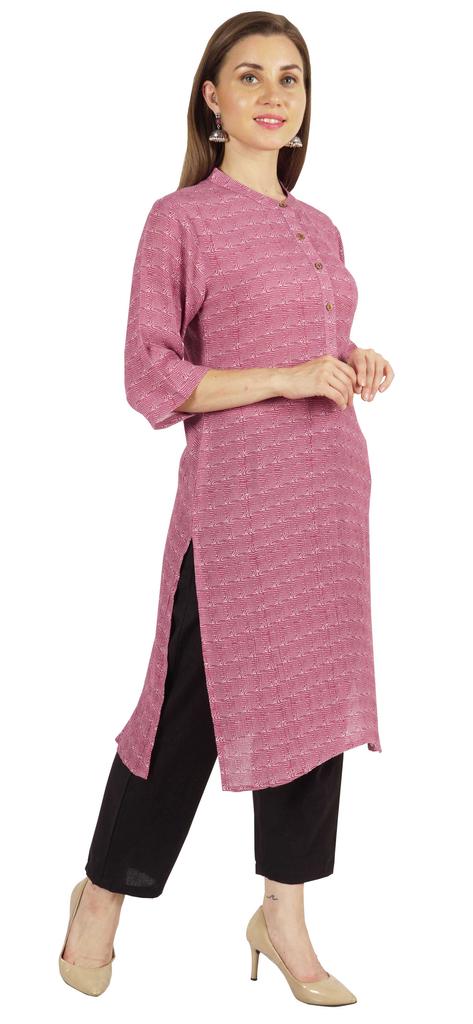 Moomaya Printed Womens Kurti 3 4 Sleeve Mandarin Collar Straight Kurta Soft Summer