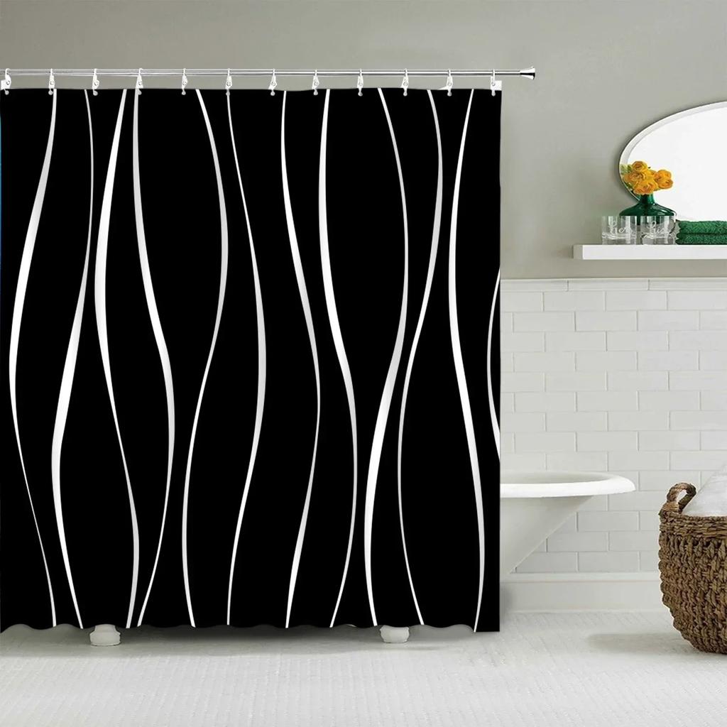 Black And White Striped Shower Curtain Colorful Creative Geometric Shower Curtain Modern Minimalist Bathroom Accessories Decor