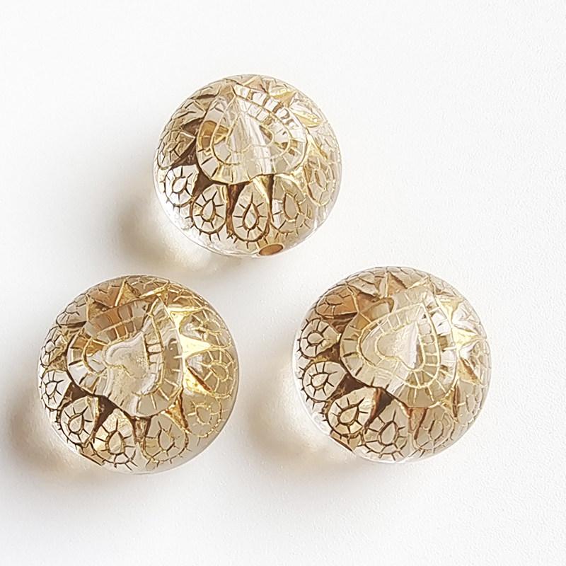 Gold-Plated Peach Heart Flat Round Acrylic Beads for DIY Jewelry Making