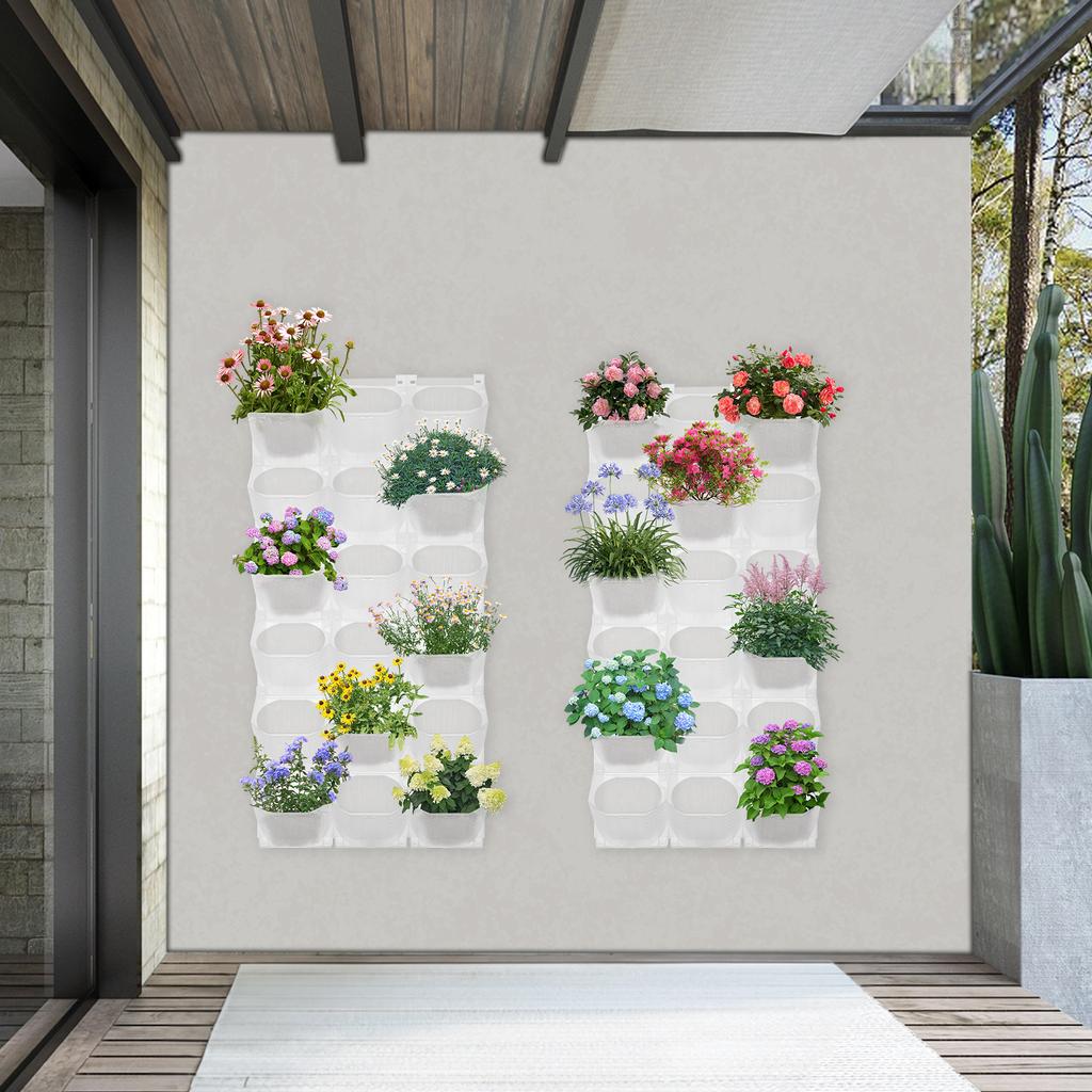 Vertical Garden Wall Planter, 36-Slot White Flower Pot Holder, Space Saving Indoor Outdoor Plant Container, Durable PP Plastic