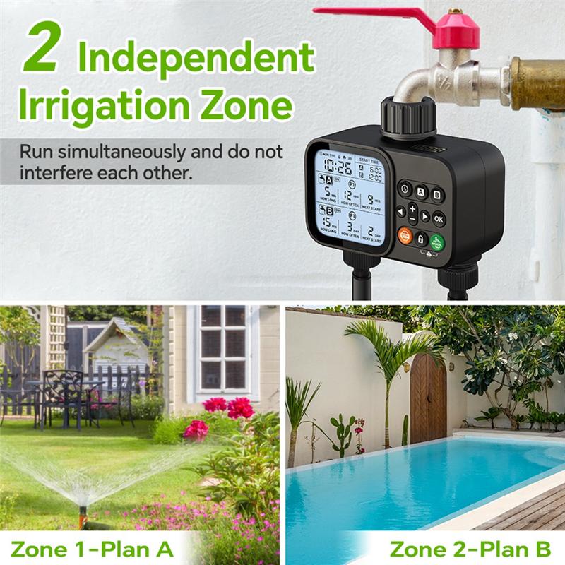 T02C!2-Outlet Water Timer Automatic Timed Irrigation System Outdoor Home Garden Lawn Greenhouse Sprinkler Tool