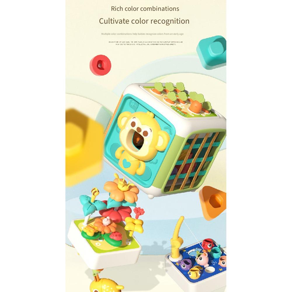 Montessori 6-Sided Busy Activity Cube, Multifunctional Sensory Shape Sorter Educational Toy for Kids Early Learning