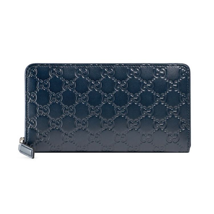 Gucci Monogram Logo Embossed Leather Long Zipper Wallet Men Wallets Dark-Blue Navy-Blue 447906-CWC1R-4009