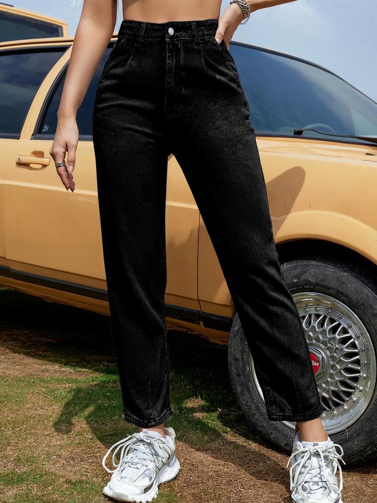 Women's High Waist Straight Leg Skinny Jeans - European & American Style Fashion