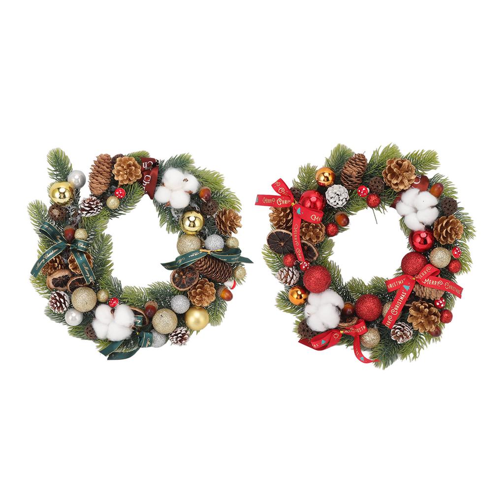 Christmas Pinecone Wreath with Cotton Balls Festival Front Door Hanging Garland for Home Decoration