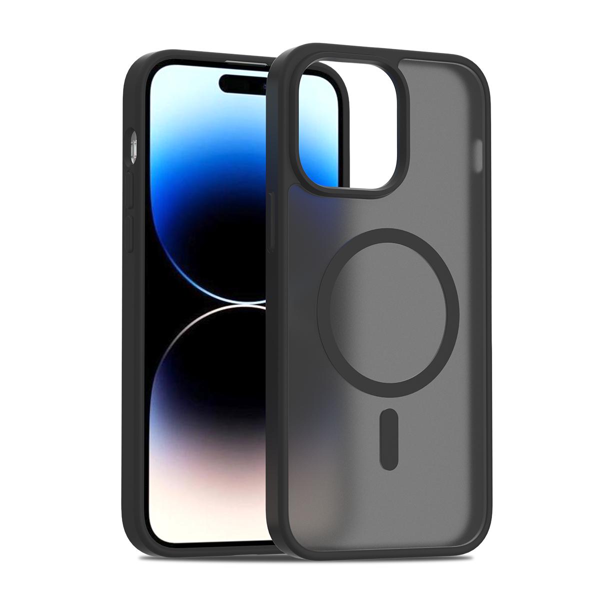 Matte Semi-Transparent Soft Edge Hybrid TPU PC Magnetic Phone Case for iPhone 14 Pro Max For iPhone 14 Pro Max&Opp Bag чёрный
