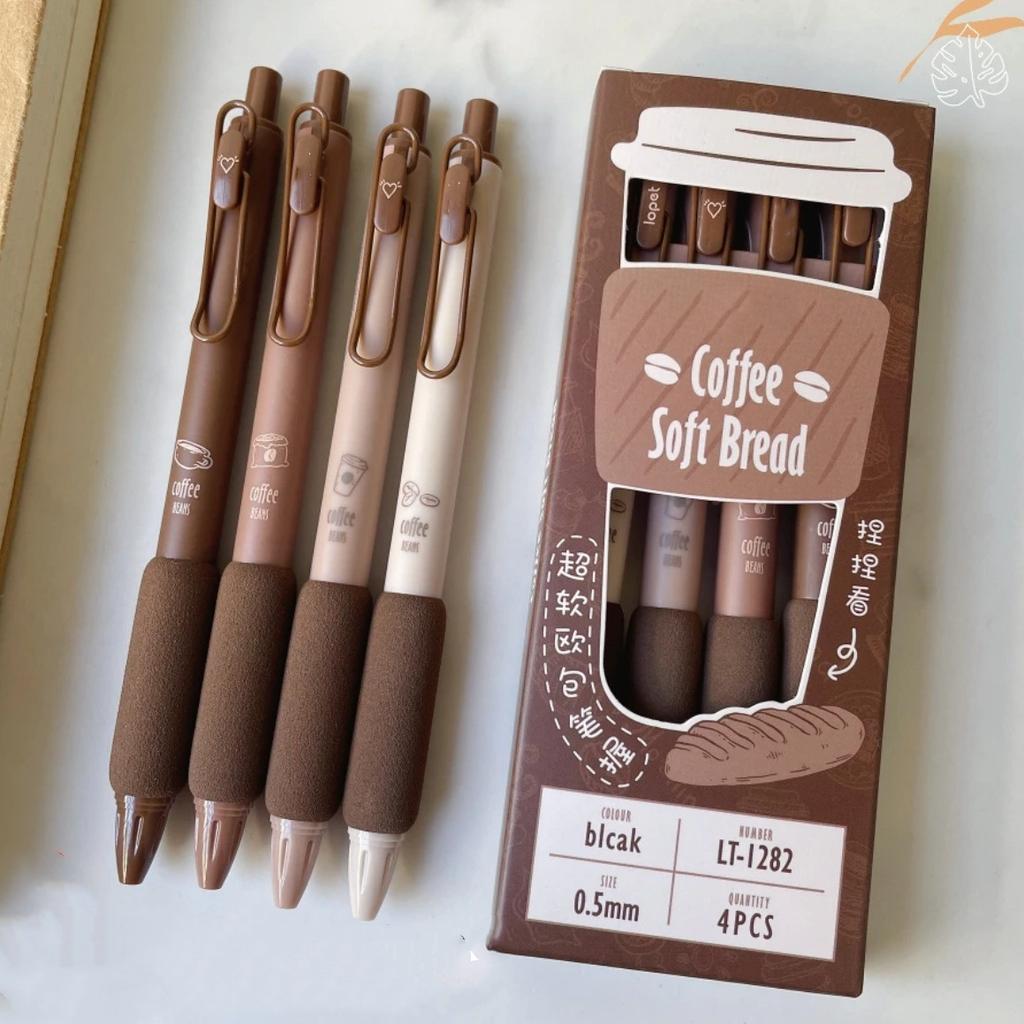 4Pcs/set Cute Black Gel Pen Adorable Ins Korean Floral 0.5mm Gel Pen Kawaiii Pen for Journal Notepad Test Paper School Supplies