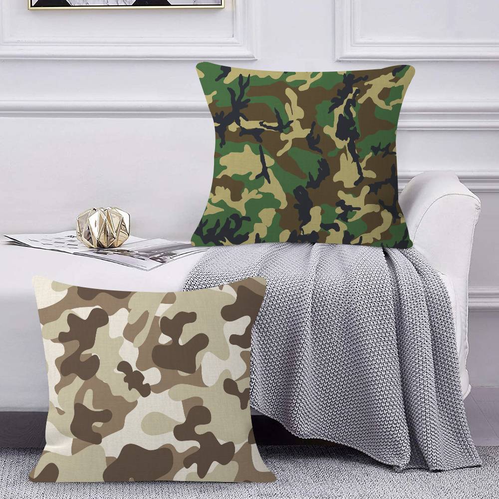 Military Camo Pillow Covers Cartoon Sofa Decorative Home Double-sided Printing Short Plush Cute Cushion Cover