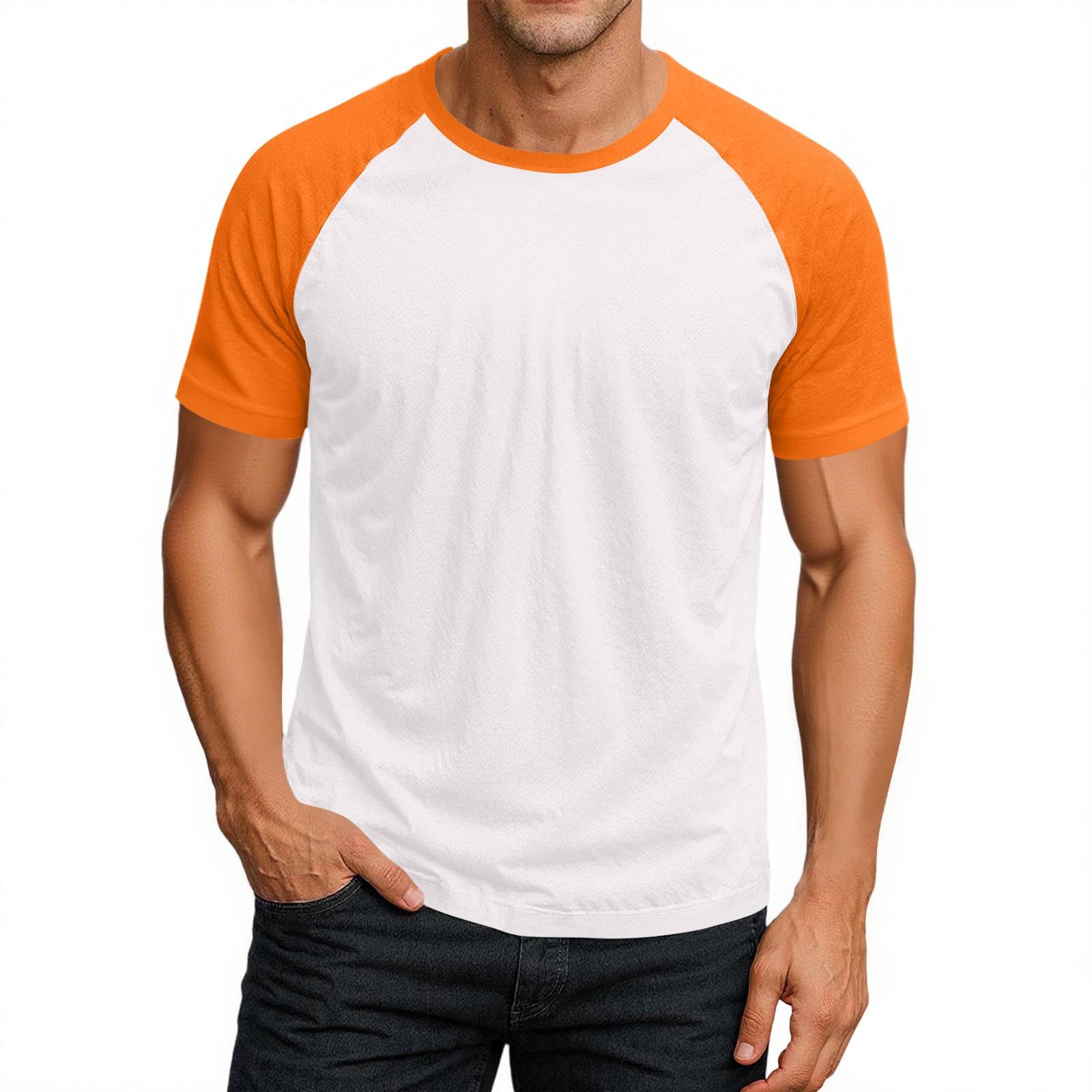 

Men s Round Neck Contrast Color Raglan Short Sleeve Top T-shirt L помаранчевий